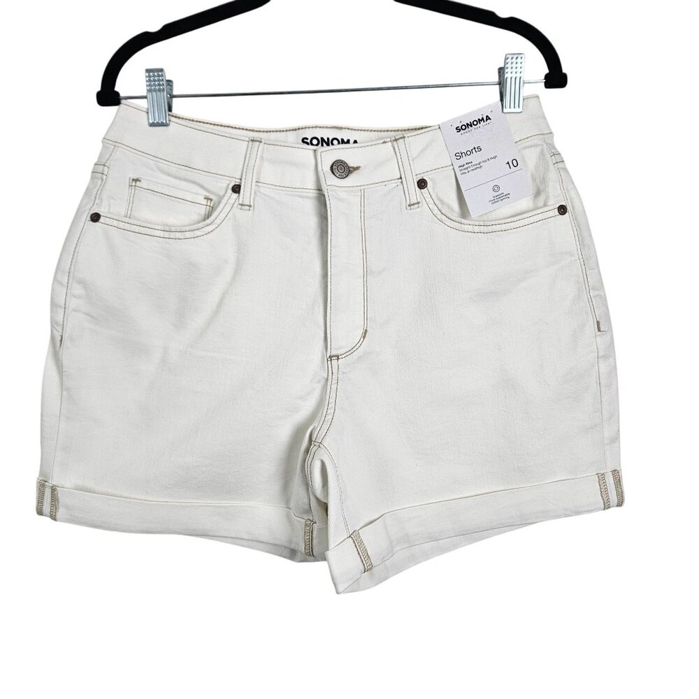 Sonoma Womens High Rise Off White Denim Shorts Size 10 Casual